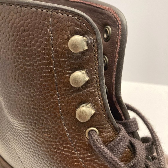 Allen Edmonds Higgins Mill Plain Toe Boot Mens 10 D Brown Pebbled Leather Eyelet - Picture 13 of 13